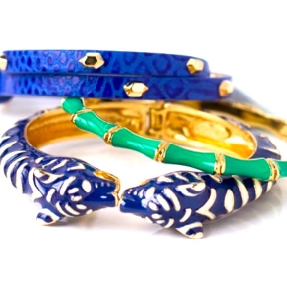 Stella & Dot | Dainty Gold Bangle Bracelet COBALT BLUE+Gold Julep Bangle - Picture 2 of 11